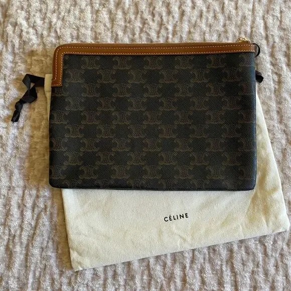Celine Black and Brown Logo Clutch